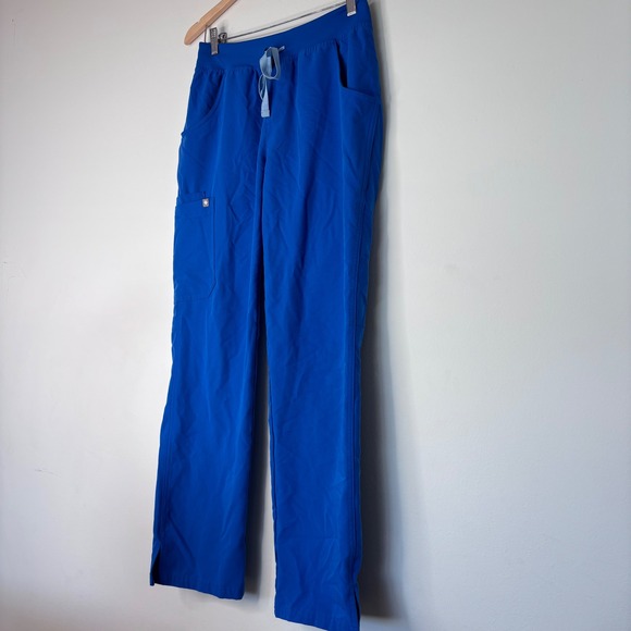 Figs High Waisted Isabel Wide Leg Scrub Technical Cobalt Blue Pants Size Small - Picture 3 of 8